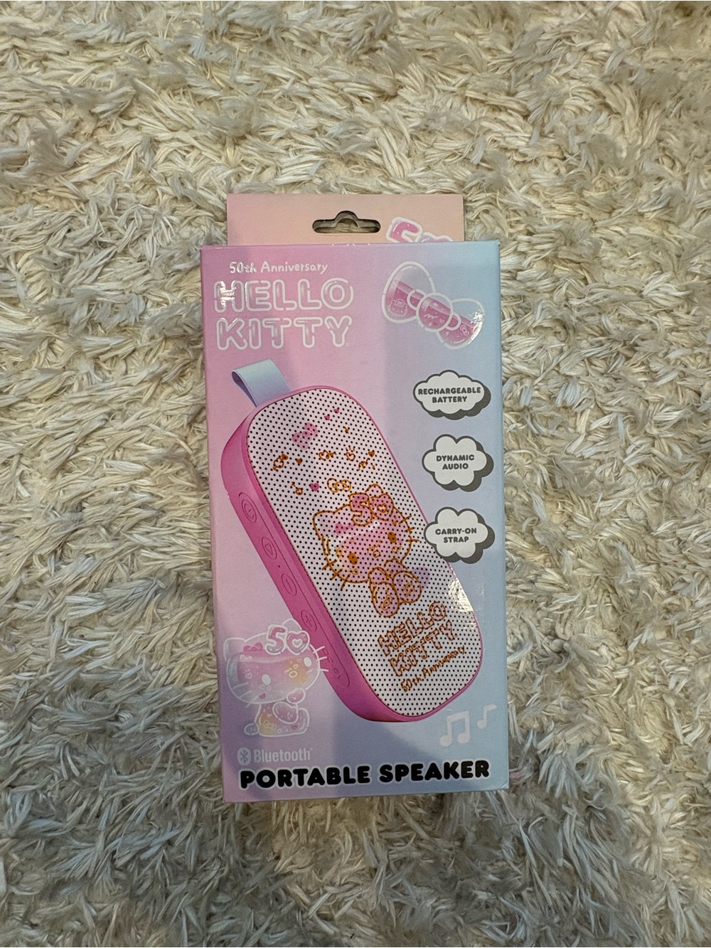 Hello Kitty 50th Anniversary Pastel Pink Blue Bluetooth Portable Speaker Graphic